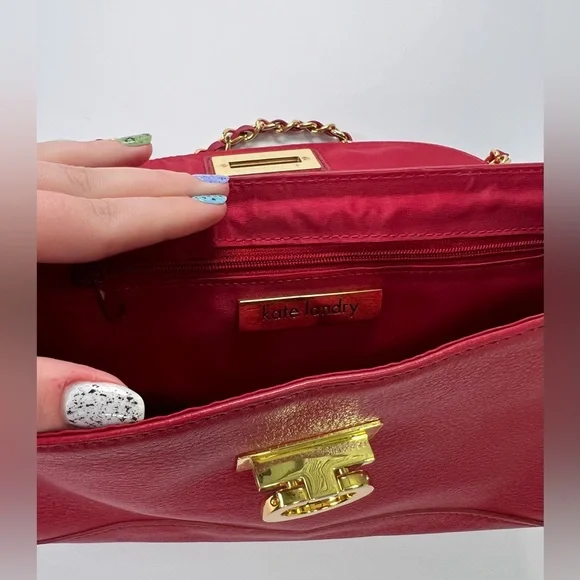 Kate Landry Shoulder Bag w/ Chain Strap - red/gold - Picture 11 of 15